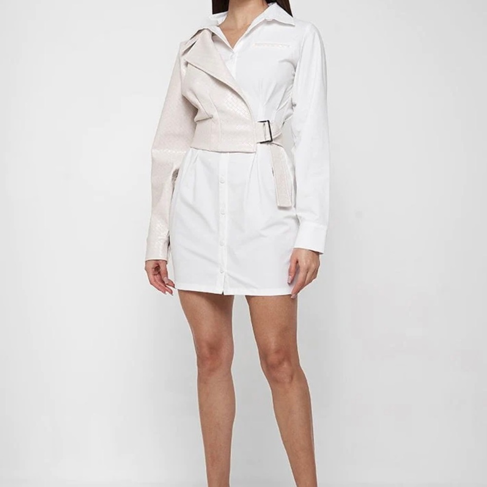 White Maniere De Voir overlay shirt dress. NWT US SZ 8